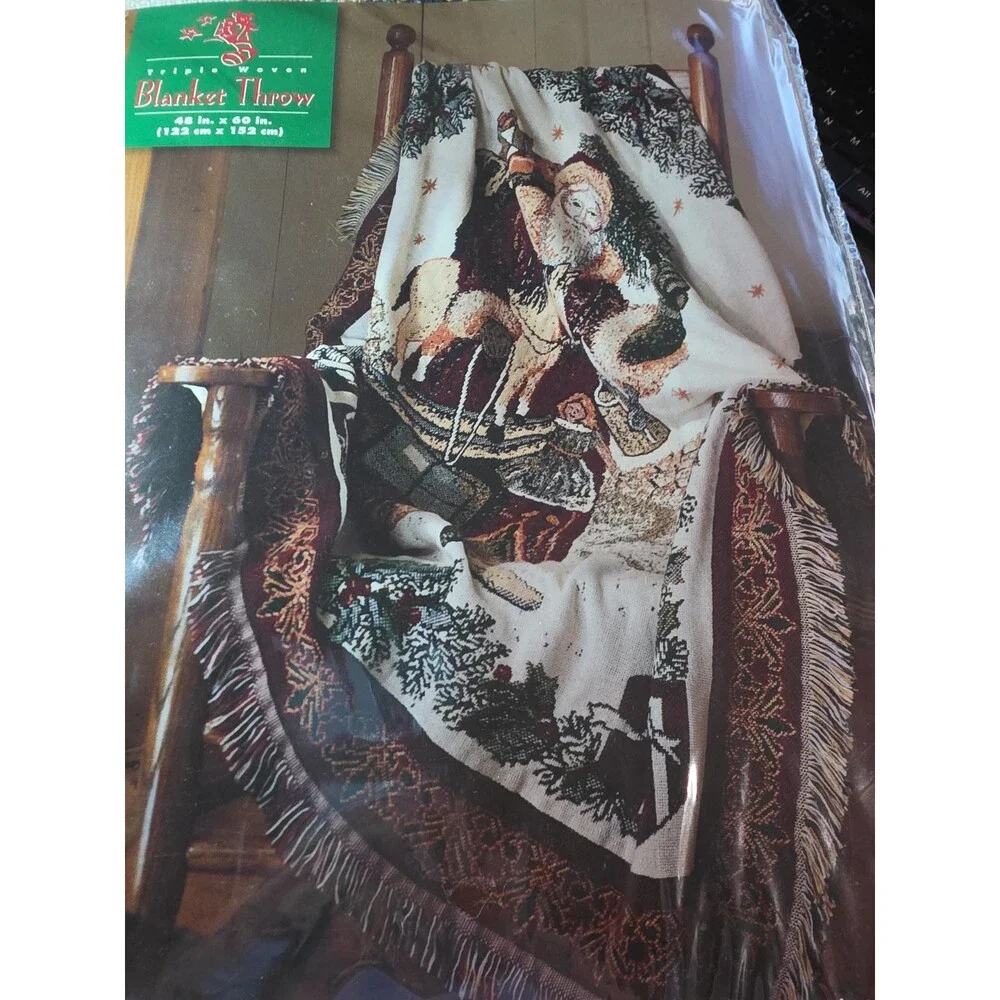 Crown Craft Made for Mervyns triple woven cotton throw old time santa 48